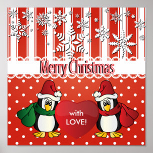 Vrolijke kerstpinguïns met liefde poster