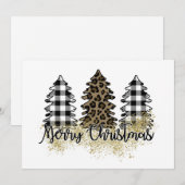 Vrolijke kerstplaid en luipaardprintbomen feestdagenkaart (Voorkant / Achterkant)
