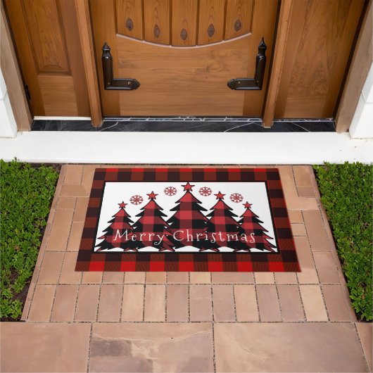 Vrolijke kerstplaid kerstbomen kerst deurmat (Buiten)