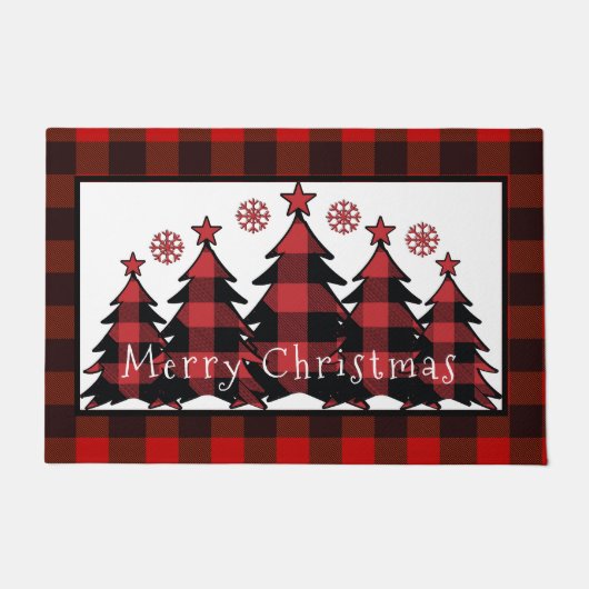 Vrolijke kerstplaid kerstbomen kerst deurmat (Voorkant)