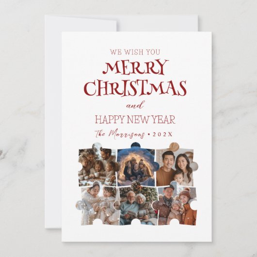 Vrolijke Kerstpuzzel Aangepaste Collage Foto's Feestdagenkaart (Voorkant)