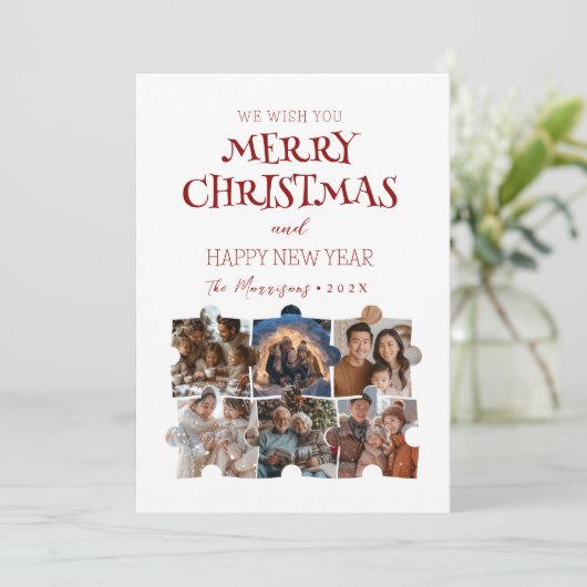 Vrolijke Kerstpuzzel Aangepaste Collage Foto's Feestdagenkaart (Staand voorkant)