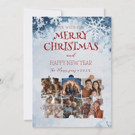 Vrolijke Kerstpuzzel Aangepaste Collage Foto's Feestdagenkaart (Voorkant)