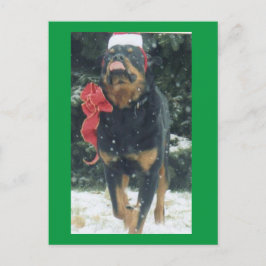 vrolijke kerstrottweiler met santa hat, boog, snee briefkaart