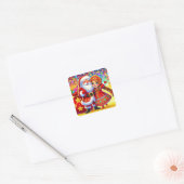 Vrolijke kerstscène met de kerstman vierkante sticker (Envelop)