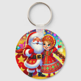 Vrolijke kerstscène met kerstman sleutelhanger