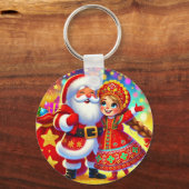 Vrolijke kerstscène met kerstman sleutelhanger (Achterkant)