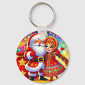 Vrolijke kerstscène met kerstman sleutelhanger (Achterkant)