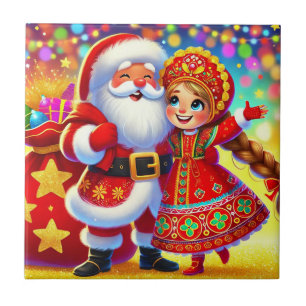 Vrolijke kerstscène met kerstman tegeltje