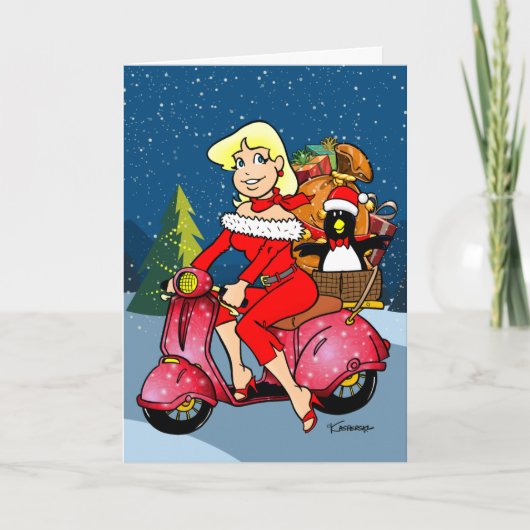 Vrolijke kerstscooter feestdagen kaart (Voorkant)