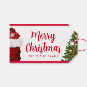 vrolijke kerstscript tekst dennenboom cadeaulabel