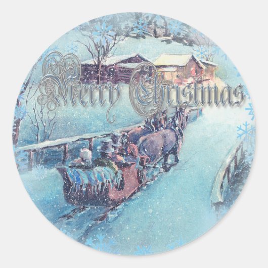 VROLIJKE KERSTSLEE RIT DOOR SHARON SHARPE RONDE STICKER (Voorkant)