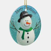 vrolijke kerstsneeuwman keramisch ornament (Rechts)