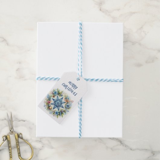 VROLIJKE KERSTSTER CADEAULABEL (Met Touw)