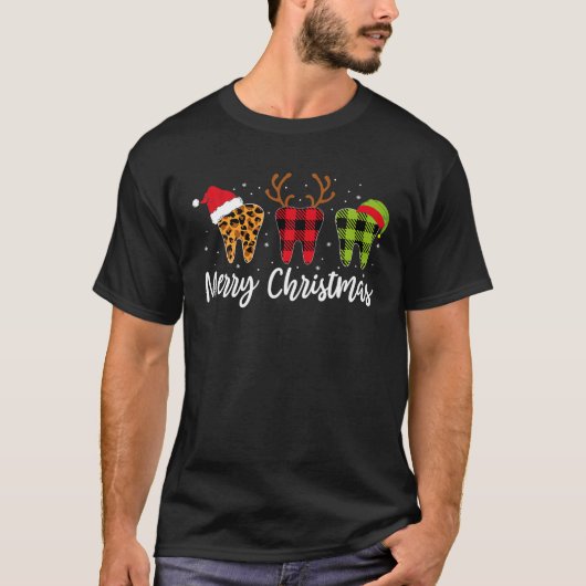 Vrolijke Kersttanden Buffel Plaid Leopard Xmas T-shirt (Voorkant)