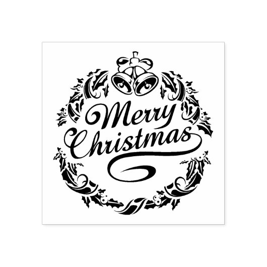 Vrolijke kersttekst, klokken en hulst rubberstempel (Afrduk)