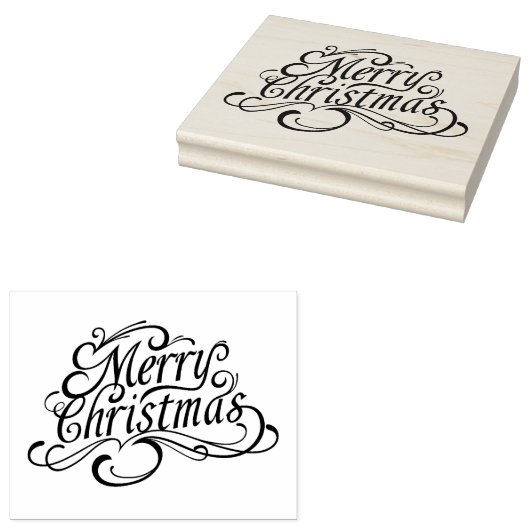 Vrolijke kersttekst, klokken en hulst rubberstempel (Gestempeld)