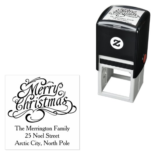 Vrolijke kersttekst met wervelingen  zelfinktende stempel (In situ)