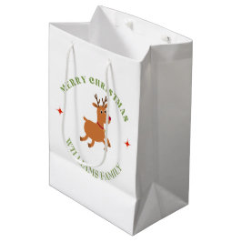 Vrolijke kersttekst rendier wit medium cadeauzakje