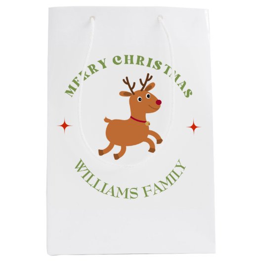 Vrolijke kersttekst rendier wit medium cadeauzakje (Voorkant)