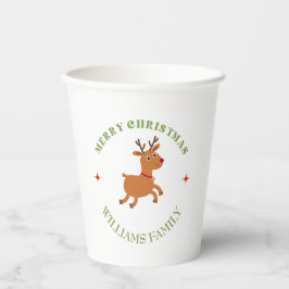 Vrolijke kersttekst rendier wit papieren bekers
