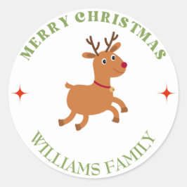 Vrolijke kersttekst rendier wit ronde sticker
