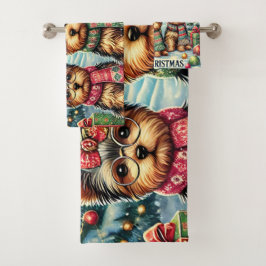  vrolijke kerstterriër Yorskhire Yorkie Bad Handdoek