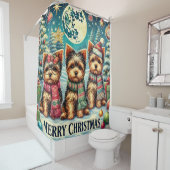  vrolijke kerstterriër Yorskhire Yorkie Douchegordijn (In situ)