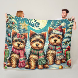  vrolijke kerstterriër Yorskhire Yorkie Fleece Deken