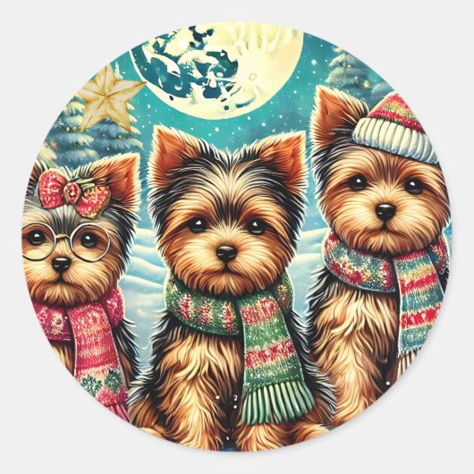  vrolijke kerstterriër Yorskhire Yorkie Ronde Sticker (Voorkant)