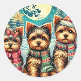  vrolijke kerstterriër Yorskhire Yorkie Ronde Sticker