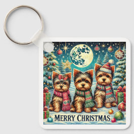  vrolijke kerstterriër Yorskhire Yorkie Sleutelhanger