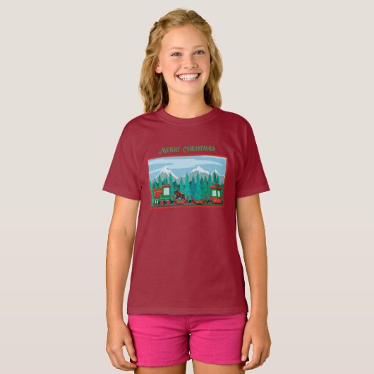 Vrolijke kersttrein en Scotty Dog T-shirt (Voorkant volledig)