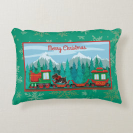 Vrolijke kersttrein met hond accent kussen
