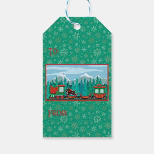 Vrolijke kersttrein met hond cadeaulabel (Voorkant)