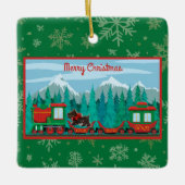 Vrolijke kersttrein met hond keramisch ornament (Voorkant)