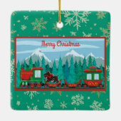 Vrolijke kersttrein met hond keramisch ornament (Achterkant)