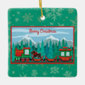 Vrolijke kersttrein met hond keramisch ornament (Voorkant)