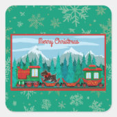 Vrolijke kersttrein met hond vierkante sticker (Voorkant)