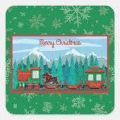 Vrolijke kersttrein met hond vierkante sticker (Voorkant)