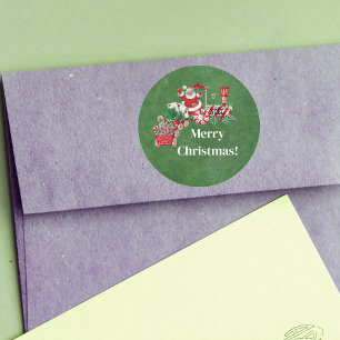 Vrolijke kersttrein met Santa Candy Canes Green Ronde Sticker