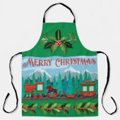 Vrolijke kersttrein op groen schort (Voorkant)