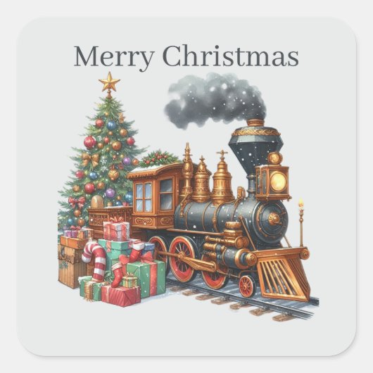 Vrolijke kersttrein Vakantie Vierkante Sticker (Voorkant)