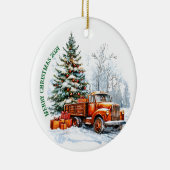 Vrolijke kersttruck keramisch ornament (Rechts)