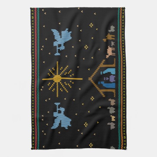 Vrolijke Kersttrui Geboorte Christelijk Vrolijk Theedoek (Verticaal)