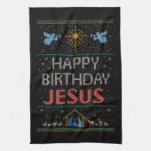 Vrolijke Kersttrui Gelukkige Verjaardag Jezus Theedoek (Verticaal)