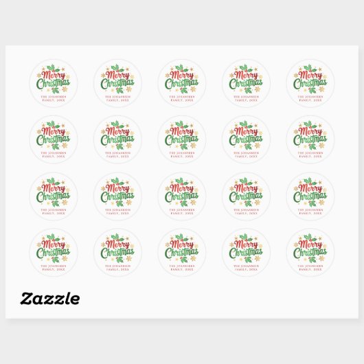 Vrolijke kersttypografie Holly Berry Family Ronde Sticker (Vel)