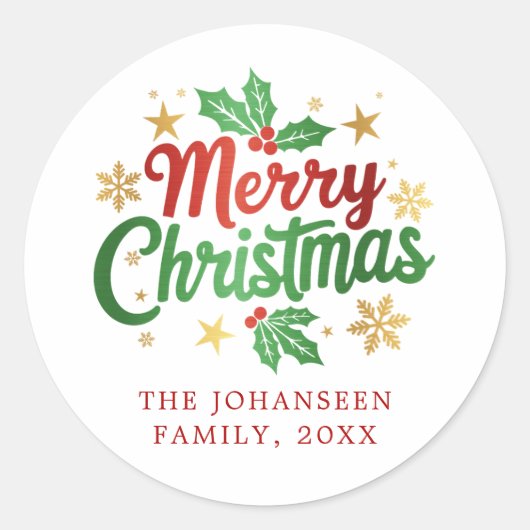 Vrolijke kersttypografie Holly Berry Family Ronde Sticker (Voorkant)
