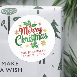 Vrolijke kersttypografie Holly Berry Family Ronde Sticker