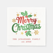 Vrolijke kersttypografie Holly Berry Snowflakes Servet (Voorkant)